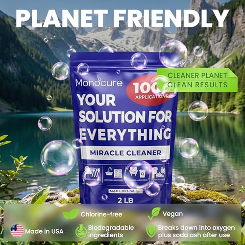 Monocure Miracle Cleaner - Multipurpose Oxygen Bleach Powder with Sodium Percarbonate - Detergent Cleaner for Bathroom, Shower, Floor, Grout, Upholstery, Kitchen and Clothes Stain Remover