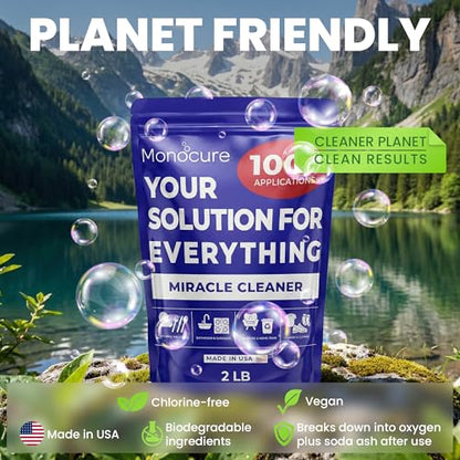 Monocure Miracle Cleaner - Multipurpose Oxygen Bleach Powder with Sodium Percarbonate - Detergent Cleaner for Bathroom, Shower, Floor, Grout, Upholstery, Kitchen and Clothes Stain Remover
