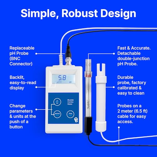Bluelab Combo Meter for pH, Temperature & Conductivity in Water - Easy Calibration, Digital EC/TDS/PPM Tester for Hydroponics & Indoor Plants (METCOM) - style: pH/EC/Temp Meter in Hydroponic Solutions
