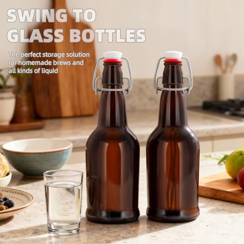 1Pc Amber Swing Top Brewing Bottles with Leak Proof Easy Caps, Glass Beer Bottle Flip Top Bottles For Kombucha, Kefir, Vanilla Extract, Beer (16oz Sole)