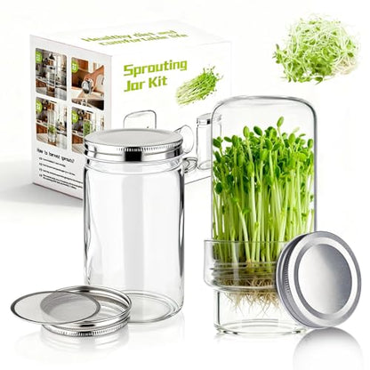 Sprouting Jar Kit, 2 Pack Wide Mouth Quart Mason Jars | Broccoli, Microgreens, Alfalfa Sprout Jar | Perfect for Home Gardeners, Health Enthusiasts & Vegan Diets - color: 2Pack-Without Sleeve