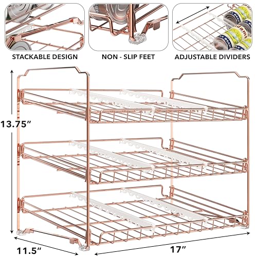 Simple Houseware Stackable Can Organizer Rack for Pantry/Cabinet – 11.5" D x 17" W x 13.75" H, Holds 36 Cans, 3-Tier Can Food Storage Dispenser, Rose Gold - color: Rose Gold