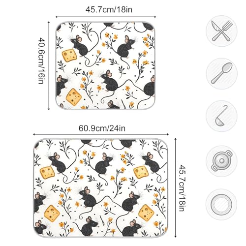 Mouse Cheese Print Dish Drying Mat for Kitchen Counter Absorbent Dish Drainer Mat Heat Resistant Dishes Drying Pad 16x18 inch - size: S 16x18in