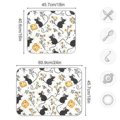 Mouse Cheese Print Dish Drying Mat for Kitchen Counter Absorbent Dish Drainer Mat Heat Resistant Dishes Drying Pad 18x24 inch - size: M 18x24in