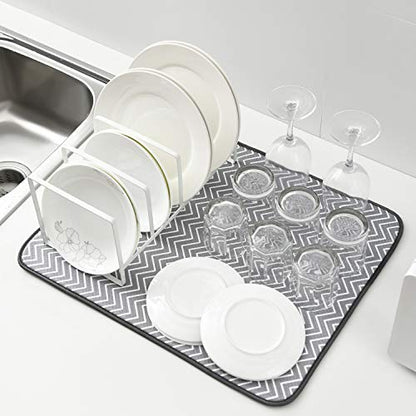 SUBEKYU Dish Drying Mat for Kitchen Counter, Microfiber Absorbent Dishes Drainer/Rack Pads under Sink, 19.6 by 16.1 inches, Set of 2, Grey, Ripple - color: Ripple 2P 19.6*16.1