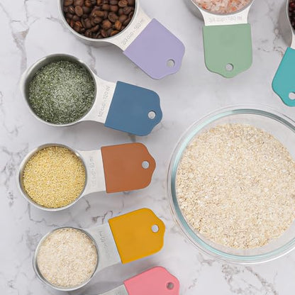Magnetic Measuring Cups and Spoons Set of 16,Stainless Steel Magnetic Measuring Cups Set 7 and Magnetic Measuring Spoons Set of 8 with Leveler for Dry Liquid Ingredients (7, Colorful) - color: Colorful
