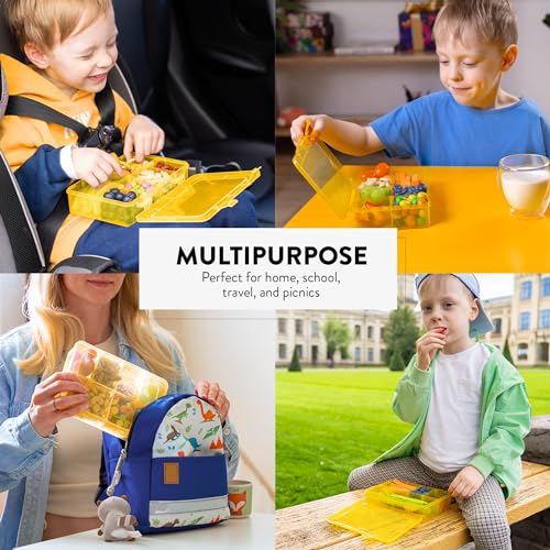 Snack Box Containers Set of 2-Reusable,100 Dissolvable Labels, 8 Adjustable Compartments, Dishwasher Safe, BPA-Free, Meal Prep Container, PARENT TESTED PARENT APPROVED AWARD (2 Pack) (Yellow) - color: Yellow, size: Small