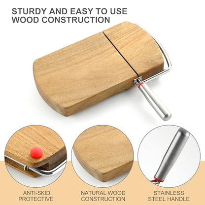 Wooden Cheese Slicer, Cheese Cutter Board with Stainless Steel Blade for Block Cheese, Vegetables, Butter, Sausages, Bread