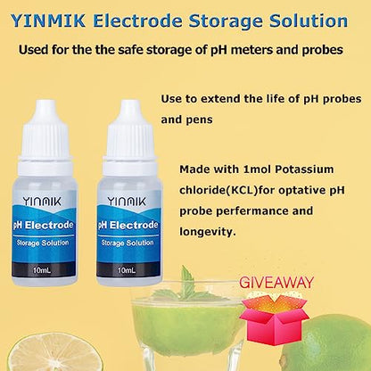 YINMIK pH Meter Calibration Solution Kit(4.00,7.00&10.01) with pH Electrode Storage Solution Kit,3 Bottles pH Calibration Buffer Solution and 2 bottels KCL pH Probe Solution for pH Meters