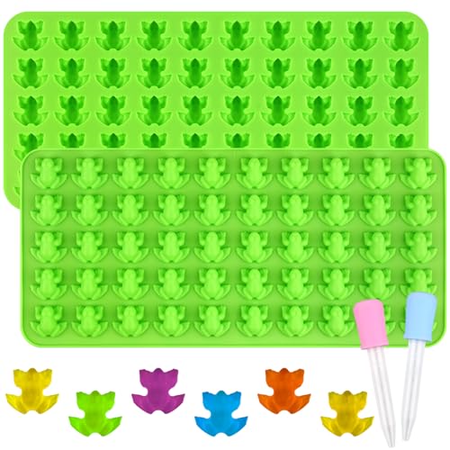 Sakolla Mini Frog Candy Molds, 100 Cavities Silicone Molds for Chocolate, Gummy, and Mints, Set of 2 with 2 Droppers (Green) - color: Mini Frog/Green