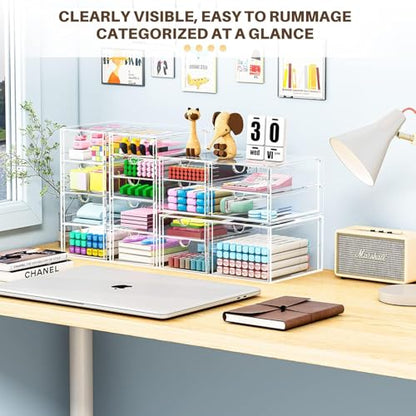 caktraie Makeup Organizer Storage With 16 Drawers, 4 Pcs Desktop Office Supplies, Desk Organizers, Clear Accessories, Dustproof Storage Drawer and for Make Up, Jewelry, Pen, Stationary - size: 16 Drawers