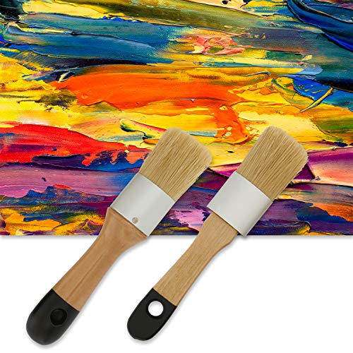 U.S. Art Supply 2-Piece Multi Use Oval and Round Chalk, Wax and Stencil Brushes for Chairs, Dressers, Cabinets and Other Wood Furniture - 100% Natural Bristles, Lightweight and Rust Resistant