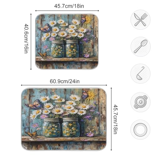 Butterfly Jars Dish Drying Mat Kitchen Dish Drying Pad Absorbent Microfiber Dish Mat for Coffee Bar Sinks Draining Racks 16x18 Inch - size: 16x18in