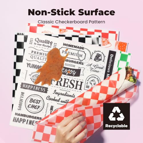 Fit Meal Prep 250 Mixed Color 12x12" Dry Waxed Deli Paper Sheets, Grease-Proof & Waterproof, Perfect for Food Basket, Picnic, Barbecue, Restaurants - color: Multicolor