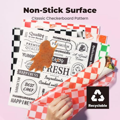 Fit Meal Prep 250 Mixed Color 12x12" Dry Waxed Deli Paper Sheets, Grease-Proof & Waterproof, Perfect for Food Basket, Picnic, Barbecue, Restaurants - color: Multicolor