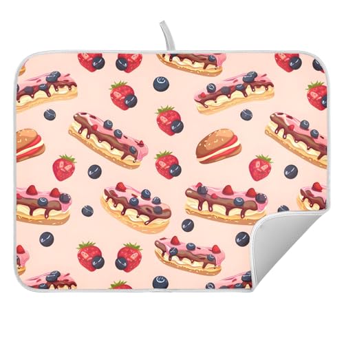 ALAZA Cheese Cake Blueberry Fruit Dish Drying Mats Absorbent Microfiber Drying Pad Kitchen Countertop Draining Mat 18 x 24 Inches - size: 18" x 24"