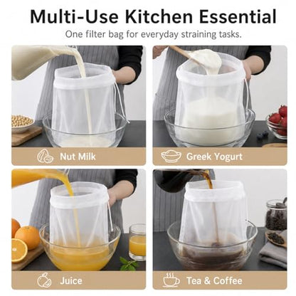 Reusable Fine Mesh Strainer Bag For Cheese Nut Milk, Cream Separator For Raw Milk, Cloth Liquid Strainer For Juice Tea Coffee Butter Yogurt (2Pcs) - size: 2Pcs