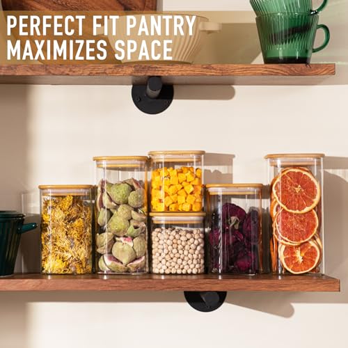 D2scrma Airtight Glass Square Storage Containers with Bamboo Lid Set of 6 (650ml*2/1100ml*2/1500ml*2) Stackable Jars, Kitchen Canister for Pantry Cereal, Nuts, Snacks and Coffee beans - size: 22oz*2/37oz*2/50oz*2