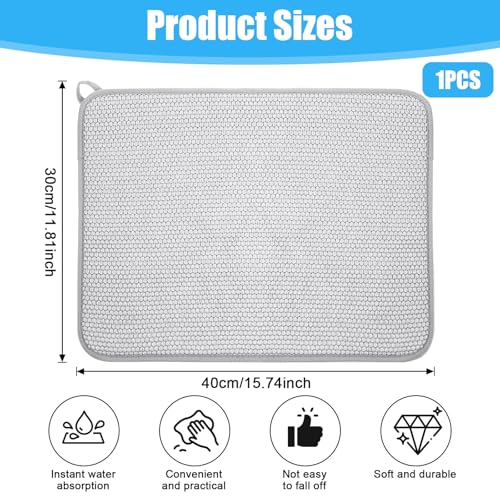 Giantree Small Microfiber Dish Drying Mat, Absorbent Dish Drainer Mats for Kitchen Counter, 15.74 x 11.8 Inch Microfiber Dishes Drying Pad Countertops Sinks Draining Racks(Gray)