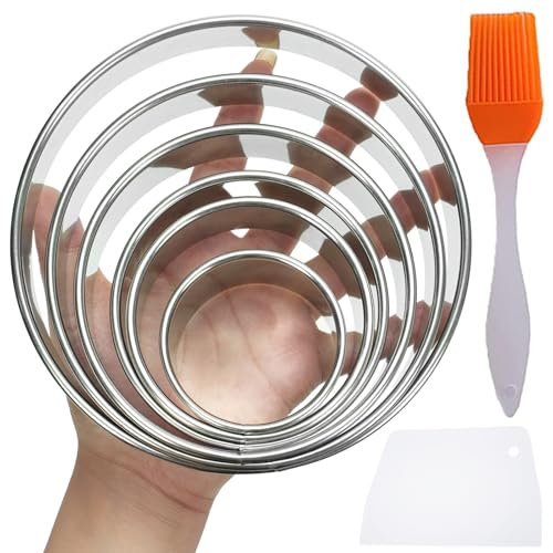 6 Packs Large Biscuit Cookie Cutter Set,Stainless Steel Round Cookie Cutter Molds,2/3/3.5/4/5/6 Inch, Large 6" 5" Cookie Baking Tool Set with Accessories for Pastry,Donut,Fondant,Cake,Cookie,Dumpling