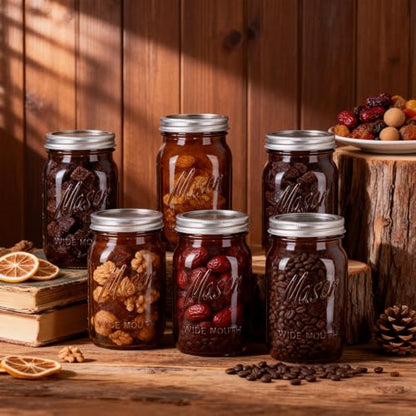 SUT Amber Wide Mouth Mason Jars 32 oz,9 Pack Quart Mason Jars With Airtight lids and Bands,Canning Jars 32 oz for Preserving,Meal Prep,Overnight Oats,Fermenting - color: Amber