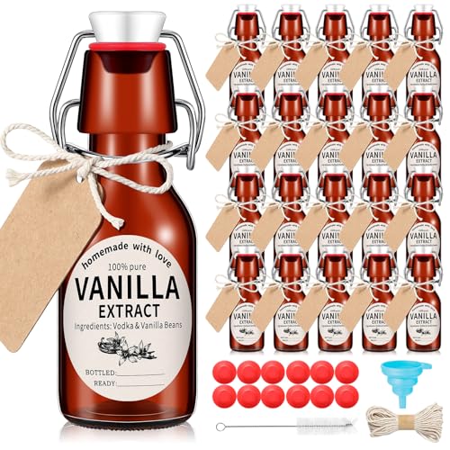Vesici 8 Sets Swing Top Glass Bottles Set Amber Homemade Vanilla Extract Bottles Vanilla Extract Jars for Christmas DIY Crafts (4 oz) - size: 4 oz