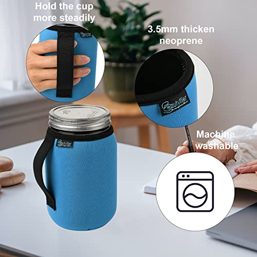 Beautyflier 32oz Regular Mouth Mason Jar Neoprene Sleeve, Mason Jar Drinking Glasses Neoprene Cover, 32oz Wide Mouth Insulators Sleeve with Handle, Sleeve Only - color: 32OZ, 3COLOR