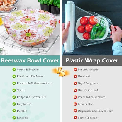 2 Large Reusable Beeswax Bowl Covers for Bread Proofing, 10/12 Inch Elastic Beeswax Wraps Cotton Cloth Sourdough Bowl Covers for Proofing Baskets, Mixer Bowls, Food Storage Containers - color: Daisy