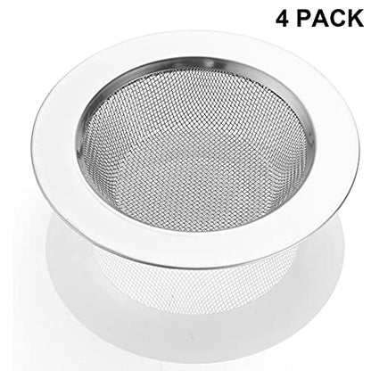 LASSHSWA 4 PCS Kitchen Sink Strainer Stainless Steel, Kitchen Sink Drain Strainer，Sink Strainers with Large Wide Rim 4.5" Diameter for Kitchen Sinks - style: 4 PACK