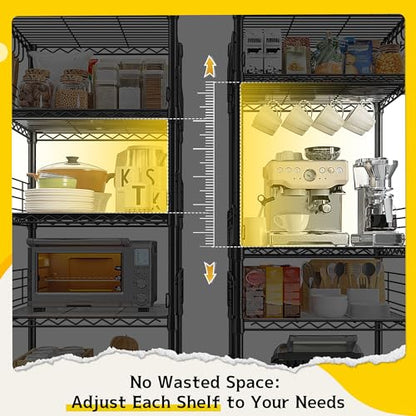 DurayLoly Wire Shelving with Hooks & Blockers for Pantry Storage in Kitchen | 5-Tier Shelving Unit, Tiers Finely Adjustable in 1" Increments, Storage Shelves with Non-Slip Liners, 18.1''Wx18.1''Dx59''H - size: 18.1''Wx18.1''Dx59''H