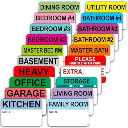 Kingtac 600 Writable Home Moving Stichers - 2' x 3', 20 Color-Coded Home Moving Packing Labels with Fragile, Extra, Heavy Options.Stick to Cardboard Boxes and Plastic Bins, No Extra Tape Needed - color: Mov-0305-40-600pcs