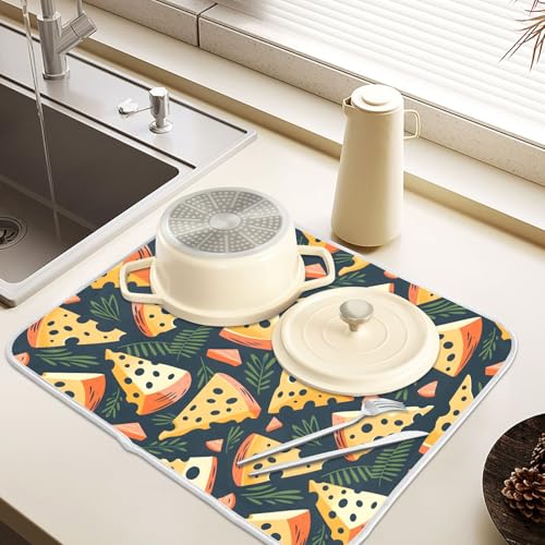 ALAZA Cheese Palm Leaf Dish Drying Mats Absorbent Microfiber Drying Pad Kitchen Countertop Draining Mat 18 x 24 Inches - size: 18" x 24"