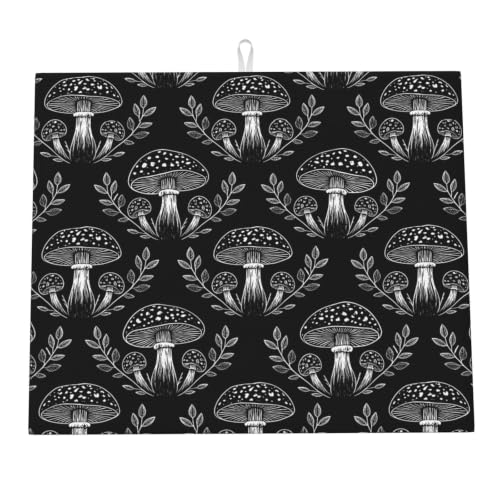 Mushrooms Leaves Plants Dish Drying Mats for Kitchen Counter, Super Absorbent Microfiber Drainer Pad, Washable Reversible Appliance Protector, Everyday Kitchen Must-Have, 16x18 Inch - color: Mushrooms Leaves Plants