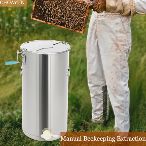 2 Frame Manual Honey Extractor, Stainless Steel Beekeeping Extraction Separator with Lid, Apiary Centrifuge Equipment for Hive Farms
