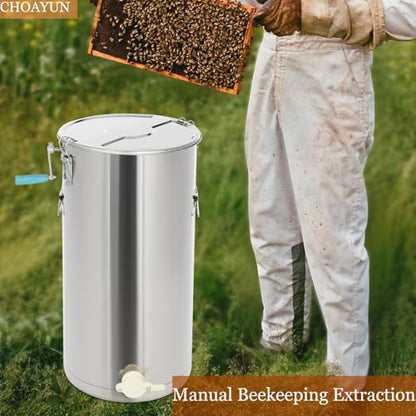 2 Frame Manual Honey Extractor, Stainless Steel Beekeeping Extraction Separator with Lid, Apiary Centrifuge Equipment for Hive Farms