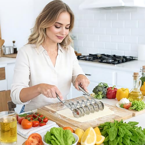 Juome 7 Wheel Pastry Cutter with Handle, Multi-Round Wheel Pasta Dough Cutter Roller Stainless Steel Pizza Slicer Accordion Pastry Knife Divider Tool - color: 7 wheel Pastry Cutter