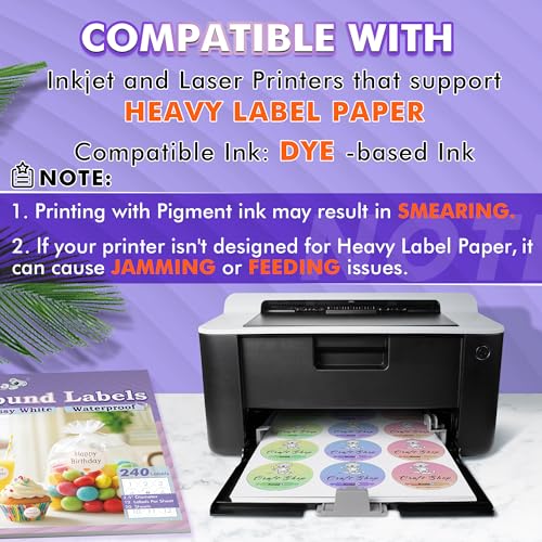 Koala Round Labels 2.5 Inch, Glossy Waterproof Printable Circle Stickers for Inkjet and Laser Printer, 240 Circle Labels for Brand Logo, Bottle, Jar
