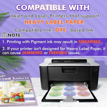 Koala Round Labels 2.5 Inch, Glossy Waterproof Printable Circle Stickers for Inkjet and Laser Printer, 240 Circle Labels for Brand Logo, Bottle, Jar