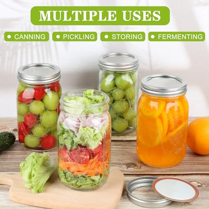 Wide Mouth Mason Jars 32 oz, 6 Pack Quart Canning Jars with Airtight Lids and Bands, Clear Glass Mason Jars for Canning, Pickling, Preserving, Meal Prep - size: 32oz - 6 Pack