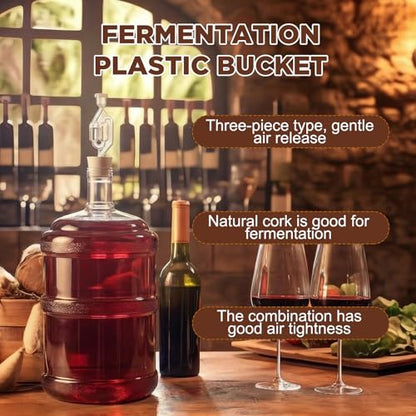 Ziliny 5 Gallon Plastic Fermentation Carboy with Drilled and Undrilled Silicone Stoppers Airlock Handle and Brush Wine Fermenter Beer Fermenting Jug Carboy for Beer Wine Making Equipment
