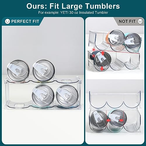 LARGER Compartment - Stackable Water Bottle Organizer Holder - for Stanley & Others' Large Tumbler - Clear Wine Rack, Cup Bottle Holder for Cabinet Home Countertop Fridge Pantry Shelf, 2 Tier Hold 6 - size: 2 Tier - Hold 6
