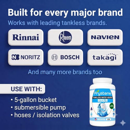 Tankless Water Heater Descaler - Professional Powder Cleaner (1.2 lbs) - Removes Limescale & Restores Efficiency - Compatible with Rinnai, Rheem, Navien, Noritz - Food Grade, Made in USA
