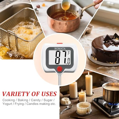 BOMATA Digital Candy Thermometer with Pot Clip, Deep Fry Oil Thermometer with Rotatable Display & Long Probe, for Candy Candle Making, Cooking, Food, Liquids, Water, Sugar.. White - color: White