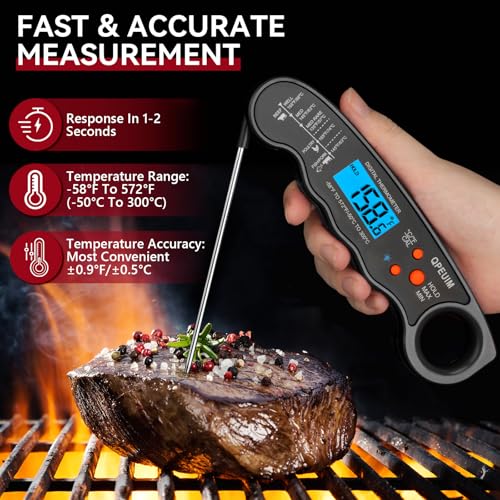 QPEUIM Meat Thermometer Digital Black | Instant Read Food Thermometer, Waterproof, Backlight, For Grilling, Cooking, BBQ, Deep Fry, Turkey, Candy - color: Black 02