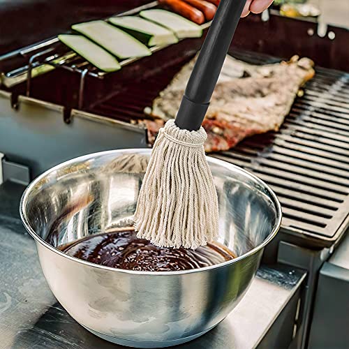 YFWOOD 18 Inch Grill Basting Brush BBQ Mop Sauce Brush Wooden Long Handle | Sauce Mop with 4 Extra Replacement Heads for Grilling Smoking Barbecue Steak (Black) - color: Black Color Handle