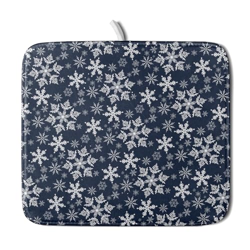 Christmas Dish Drying Mat for Kitchen Counter 18x16 Inch Xmas Snowflake Drying Mat with Absorbent Reversible Microfiber Blue Dish Drainer Mats Rack Pad for Coffee Countertop Protector - color: Blue, size: 18" x 16"