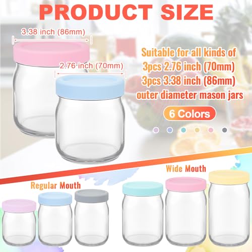 Teenyyou 6 Pcs Mason Jars 3 Wide and 3 Regular Mouth Lids Mason Jar Lids Thickened Leak Proof Lid for 86 mm and 70 mm Wide and Regular Mouth, Reusable Canning Jar Caps (Macaron) - color: Macaron, size: 86 mm, 70 mm