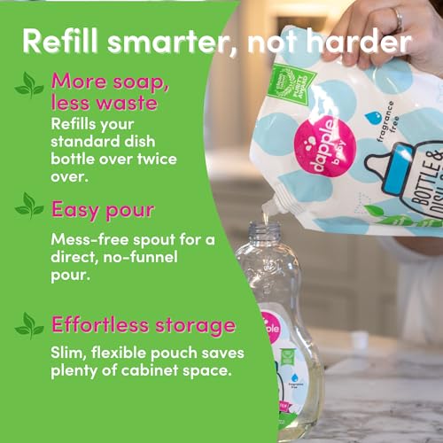 Dapple Baby Fragrance-Free Bottle & Dish Soap Refill Pouch - (2 Pack) 33.8 fl oz - Plant-Powered Cleaner for Baby Bottles, Pump Parts, and Sippy Cups - size: 34 Fl Oz (Pack of 2)