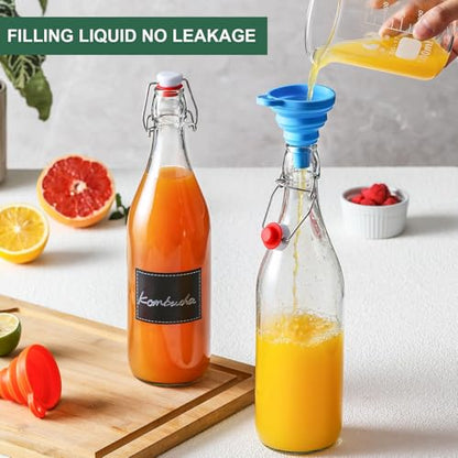 4 Pack [1 Liter / 33 fl. oz.] Swing Top Glass Bottles w/ Airtight Stopper Lids – Flip Top Brewing Bottle for Fermentation, Kombucha, Mead, Vinegar, Beer, Kefir, Wine – With 4 Extra Seals & 2 Pourers