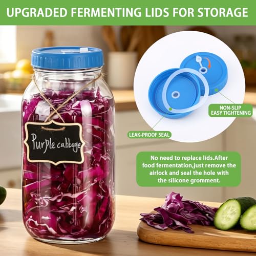 2 Pack Fermentation Jar Kit- 68oz Wide Mouth Pickling Jars-Fermentation Kit with Glass Jars, Fermenting Weights, Airlocks for Pickling Sauerkraut Easy Fermenting & Storage